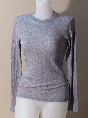 Just Female Grey Heather Wool Blend Crew Neck L/S Ribbed Knit Shirt Size: XS